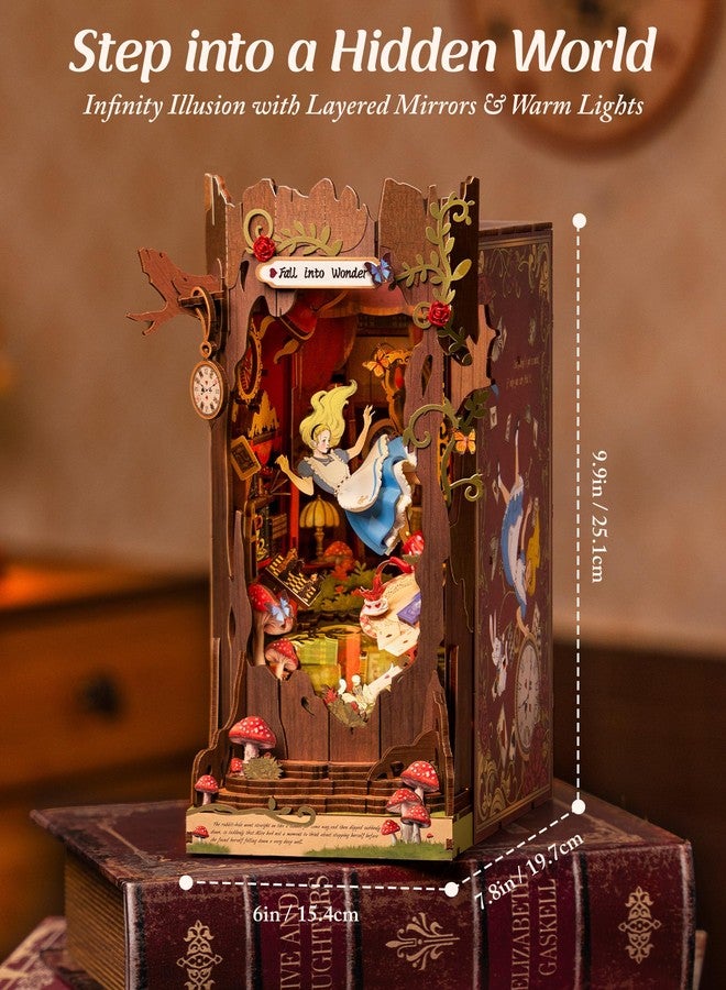 ROBOTIME Book Nook Kit, Fairy Tale Princess DIY Miniature House Kit, Fall into Wonder 3D Wooden Puzzle Bookends, Tiny House Bookshelf Decor Creative Decorative Unique Gifts for Adults & Teens - Image 2